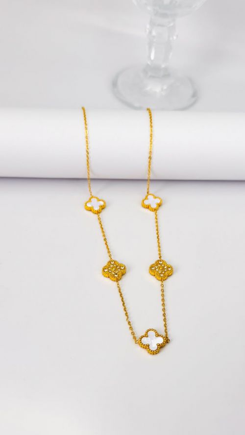 Chocker Trevo Cristal Virginia Dourado