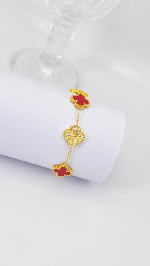 Pulseira Trevo Cristal Virginia Dourado A�o Inox