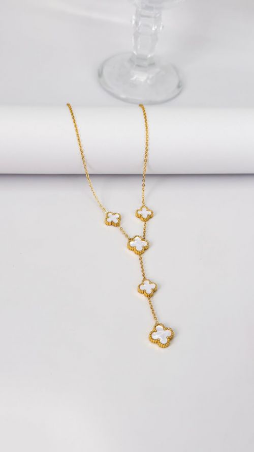 Chocker Gravata Trevo Virginia Dourado A�o Inox