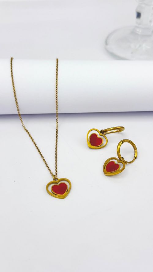 Conjunto Cora��o Duo A�o Inox Dourado