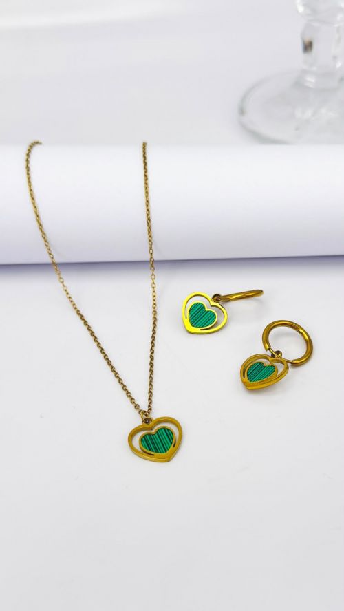 Conjunto Cora��o Duo A�o Inox Dourado