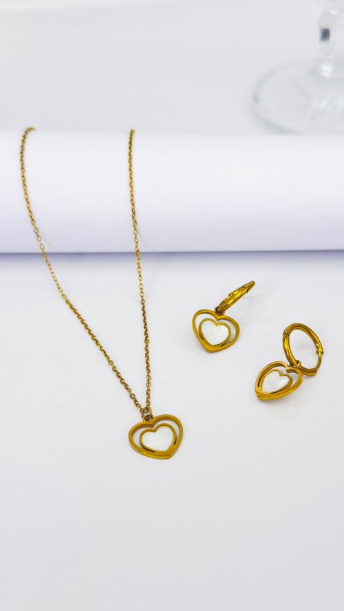 Conjunto Cora��o Duo A�o Inox Dourado