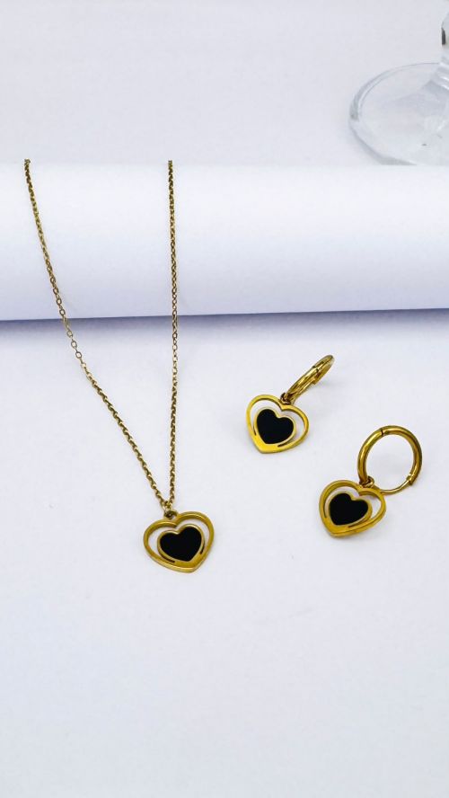 Conjunto Cora��o Duo A�o Inox Dourado