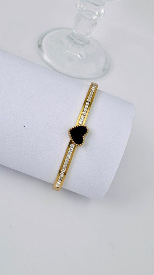 Bracelete Cora��o Black Dourado A�o Inox