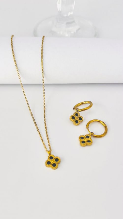 Conjunto Flor de Liz Dourado A�o Inox