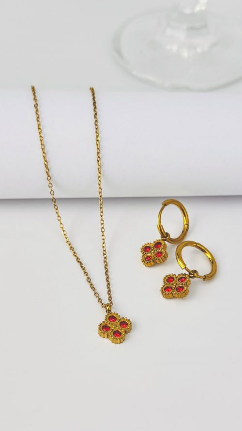 Conjunto Flor de Liz Dourado A�o Inox