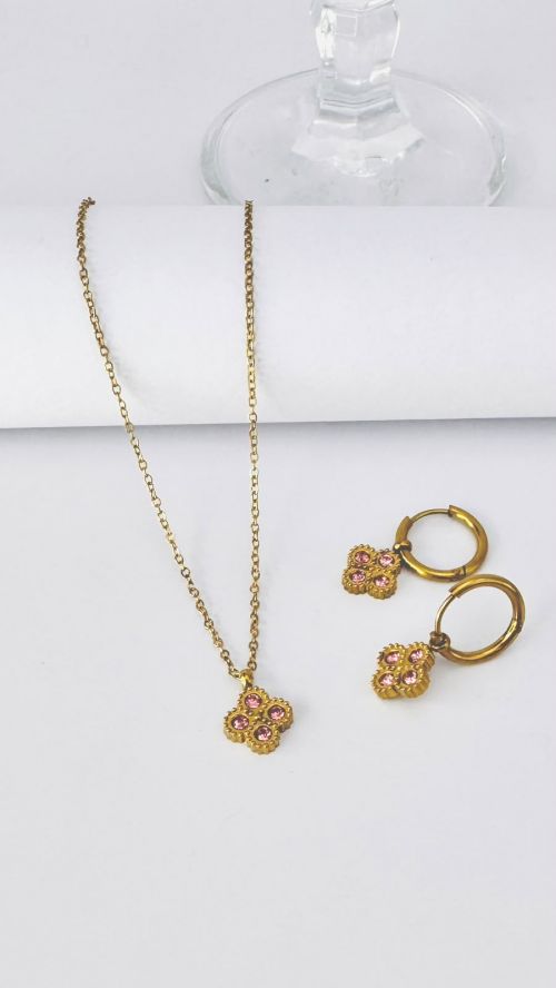 Conjunto Flor de Liz Dourado A�o Inox