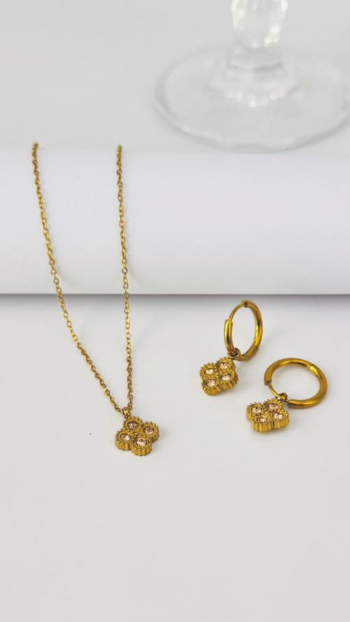 Conjunto Flor de Liz Dourado A�o Inox