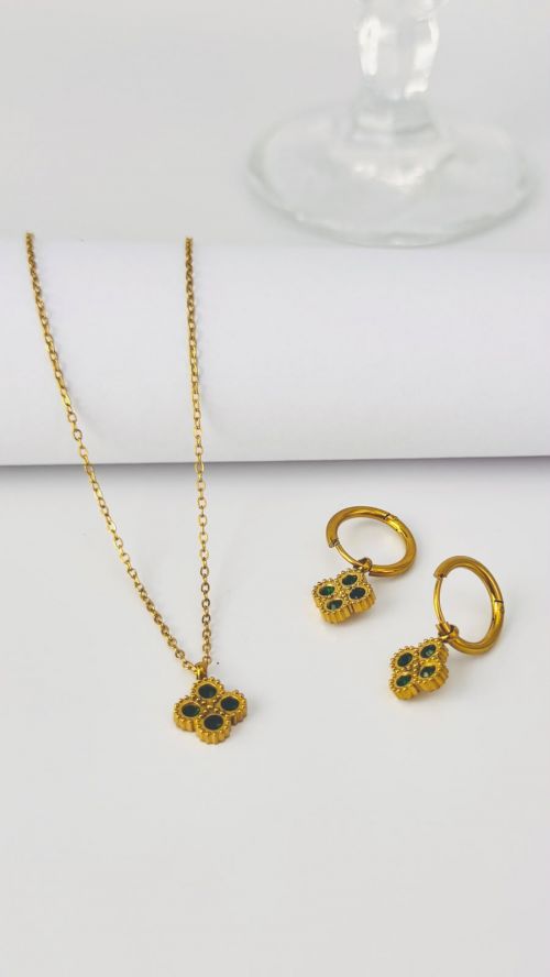 Conjunto Flor de Liz Dourado A�o Inox