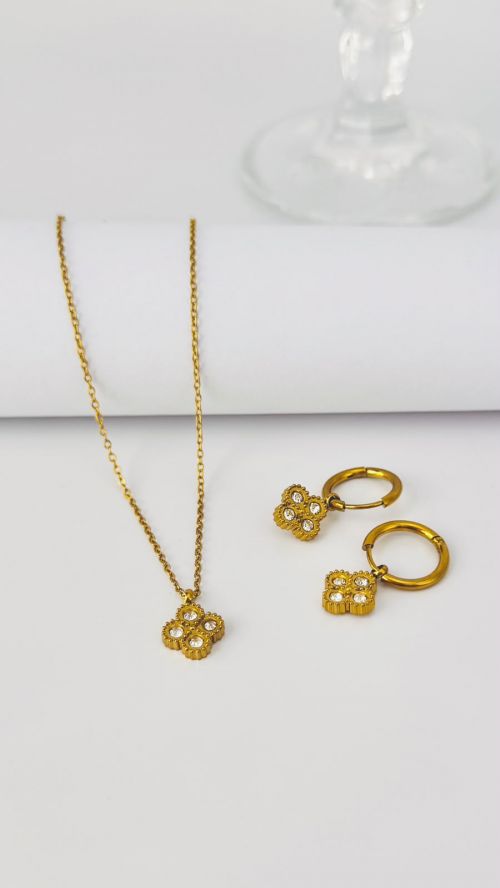 Conjunto Flor de Liz Dourado A�o Inox