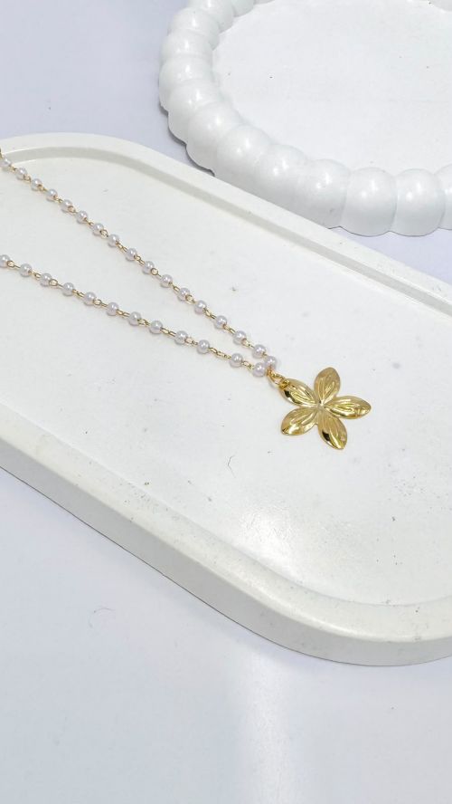 Chocker Perola Flor de Liz Dourado