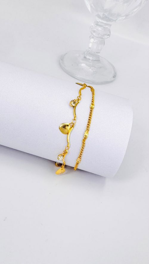 Pulseira Dupla Conchas Ponto de Luz Dourado