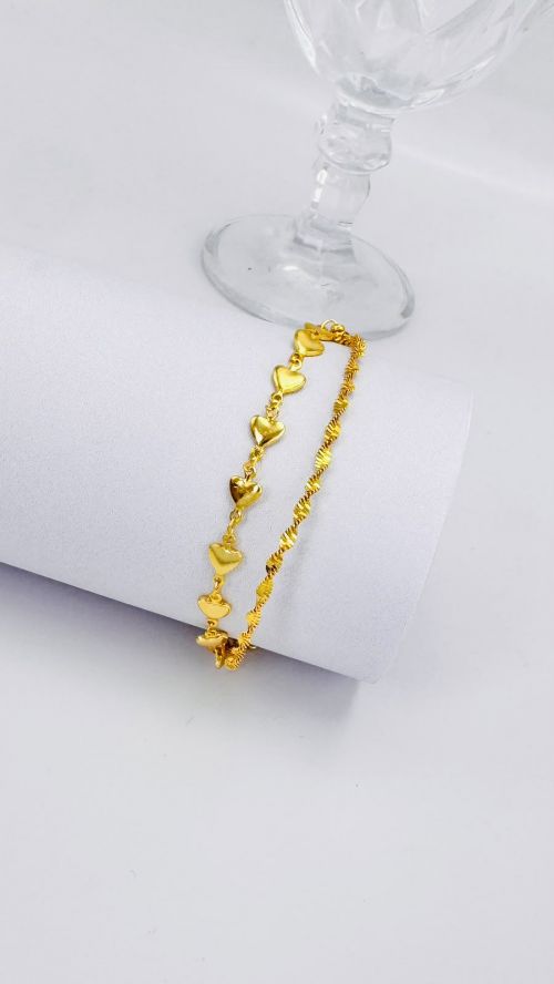 Pulseira Dupla Singapura e Cora��es Dourado
