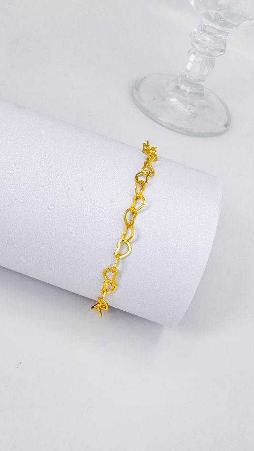 Pulseira Cora��o Elo Dourado