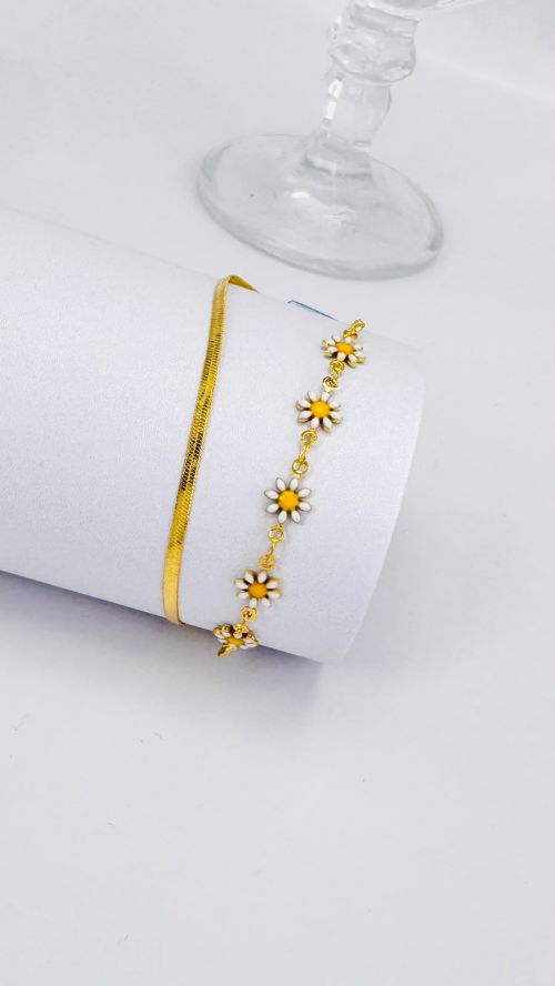 Pulseira Dupla Fita Flora Dourado