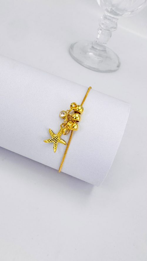 Pulseira Rabo de Rato Estrela de Diamante Dourado