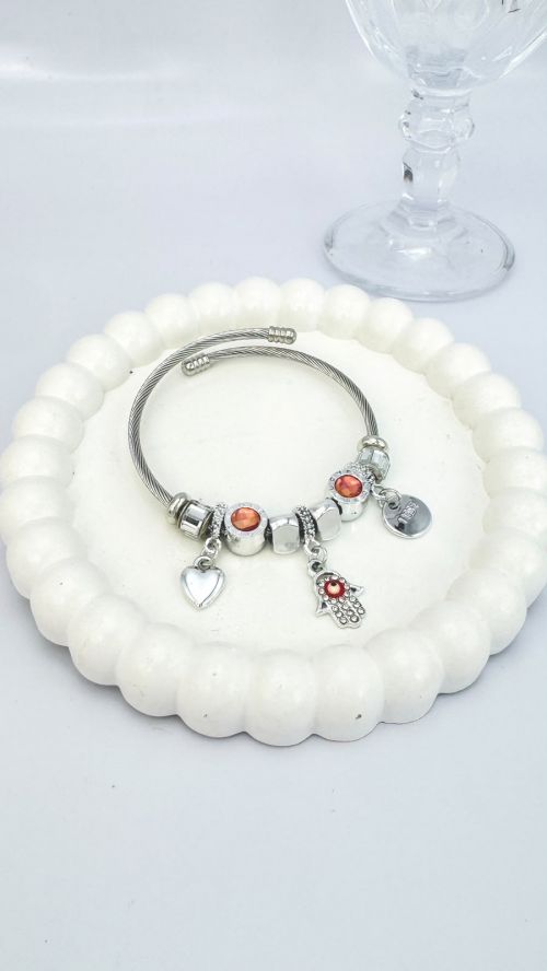 Pulseira Inspira��o Pandora M�o de Fatima Prata  Infantojuvenil/Adulto