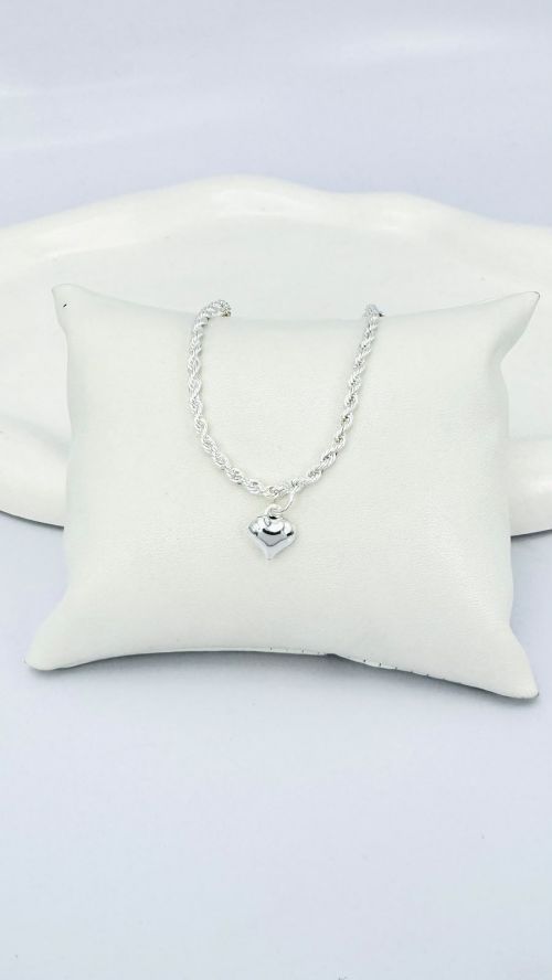 Pulseira Cord�o Baiano Cora��o Laminado Prata
