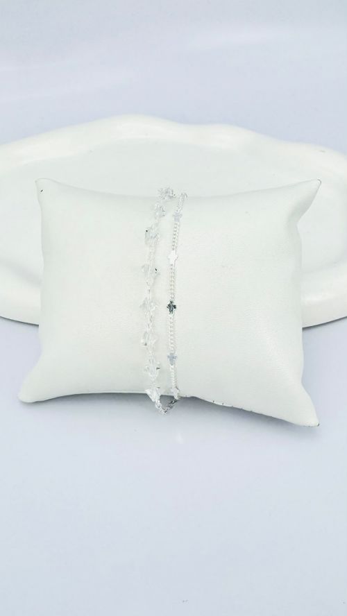 Pulseira Duplo Pontilhado Cascalho Cistal Prata
