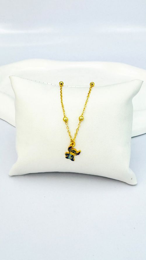 Pulseira Infantil Stitch e Bolinhas Dourado