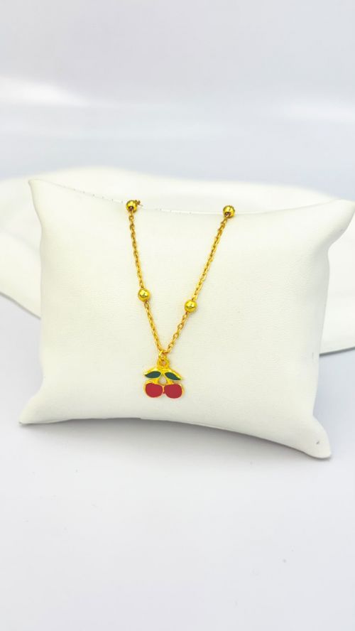 Pulseira Infantil Cereja  e Bolinhas Dourado