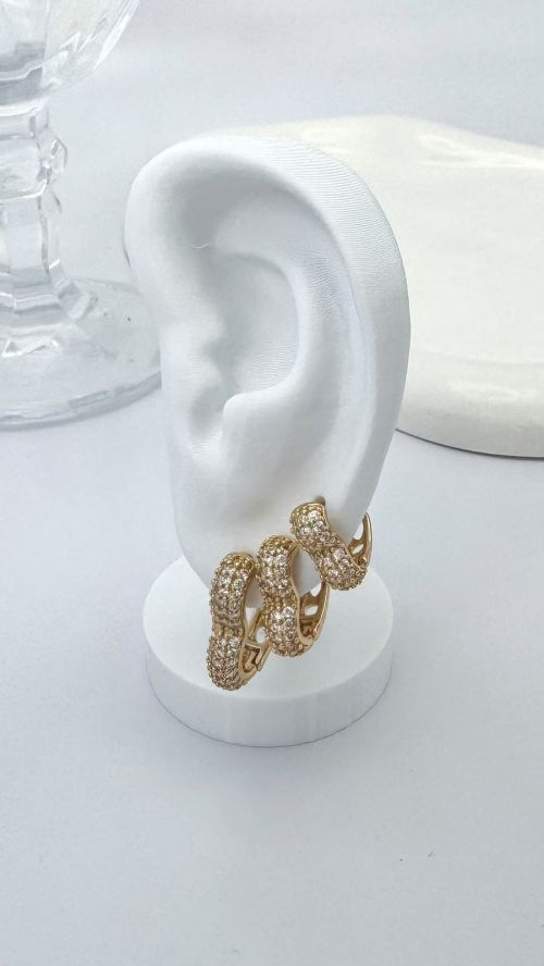 Trio Argola Cora��o Cravejado Dourado