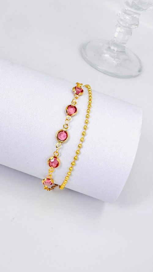 Pulseira Dupla Tiffany e Esfera Dourado