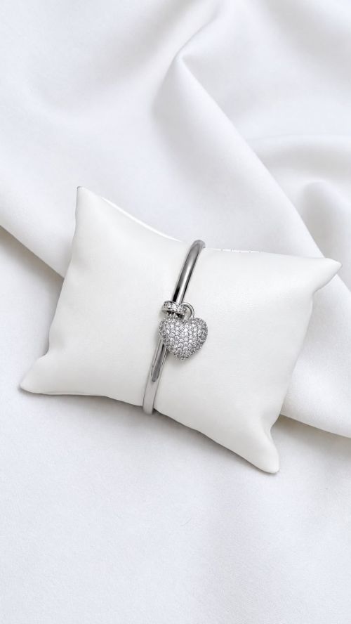 Bracelete Cora��o de Cristal Prata