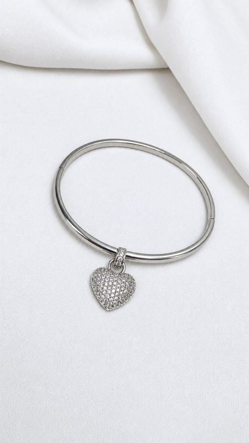 Bracelete Cora��o de Cristal Prata