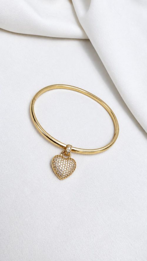 Bracelete Cora��o de Cristal Dourado