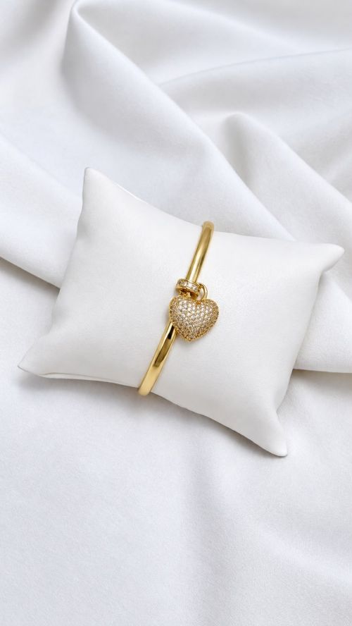 Bracelete Cora��o de Cristal Dourado