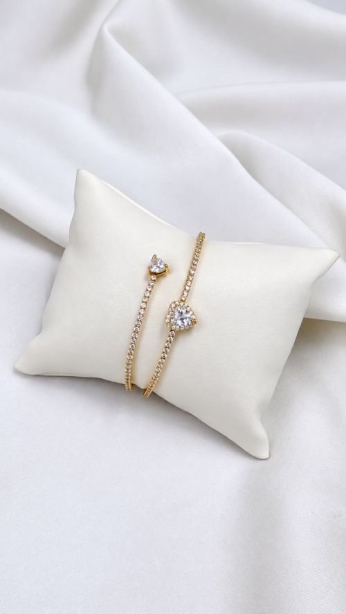 Bracelete Cora��o Duo Cristal Dourado