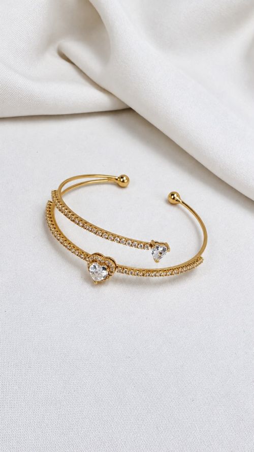 Bracelete Cora��o Duo Cristal Dourado