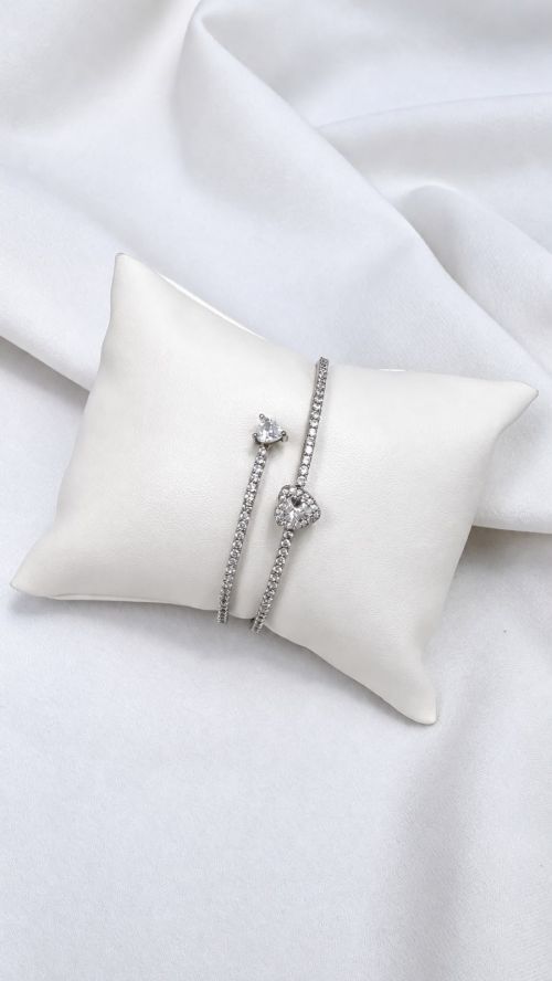 Bracelete Cora��o Duo Cristal Prata