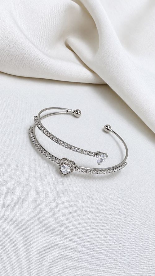 Bracelete Cora��o Duo Cristal Prata
