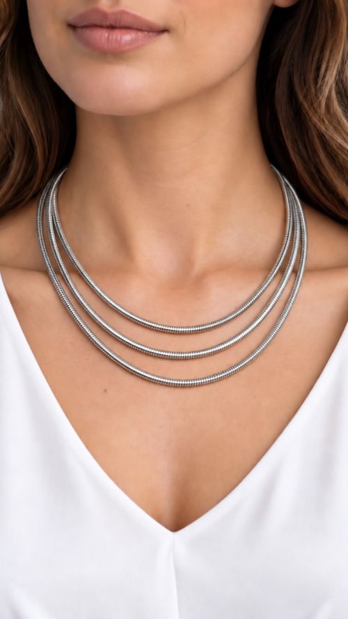 Chocker aro Tr�s Filas Prata