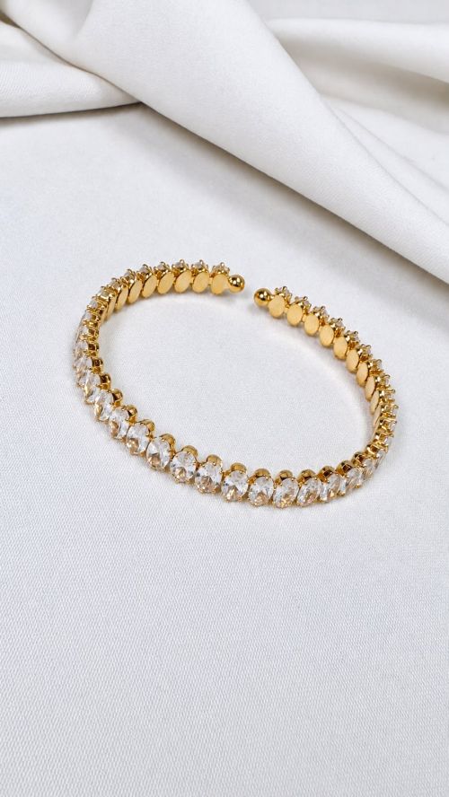Bracelete Aro Oval Dourado Cristal