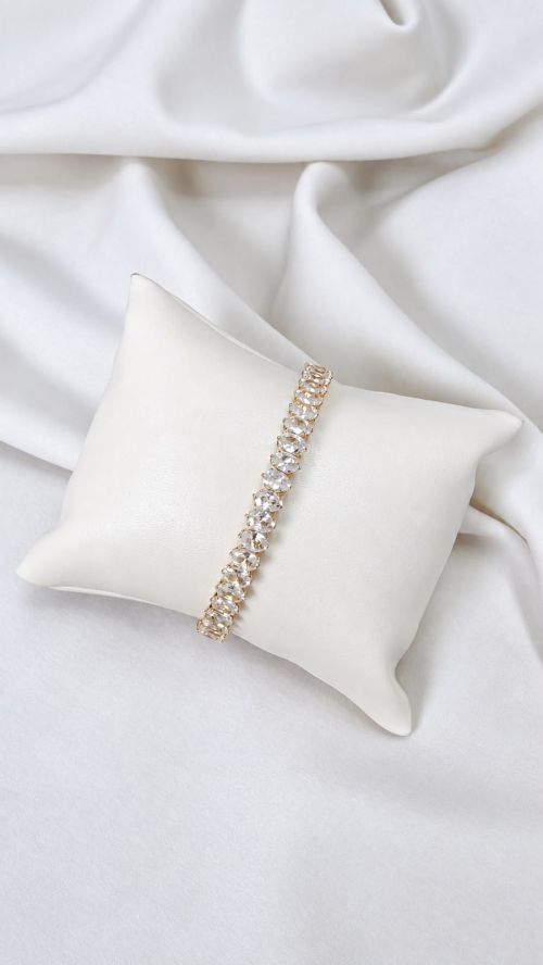 Bracelete Aro Oval Dourado Cristal