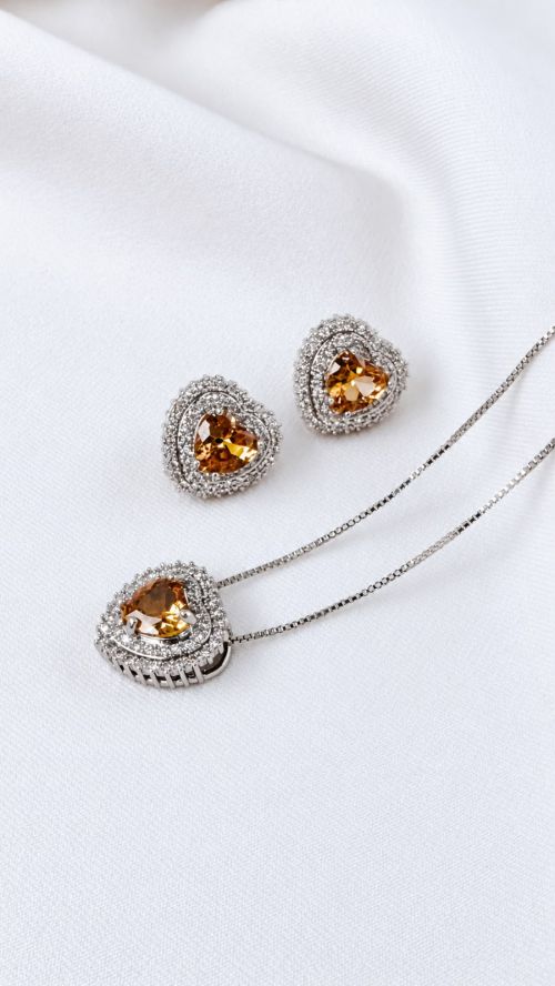Conjunto Cora��o Glow Prata