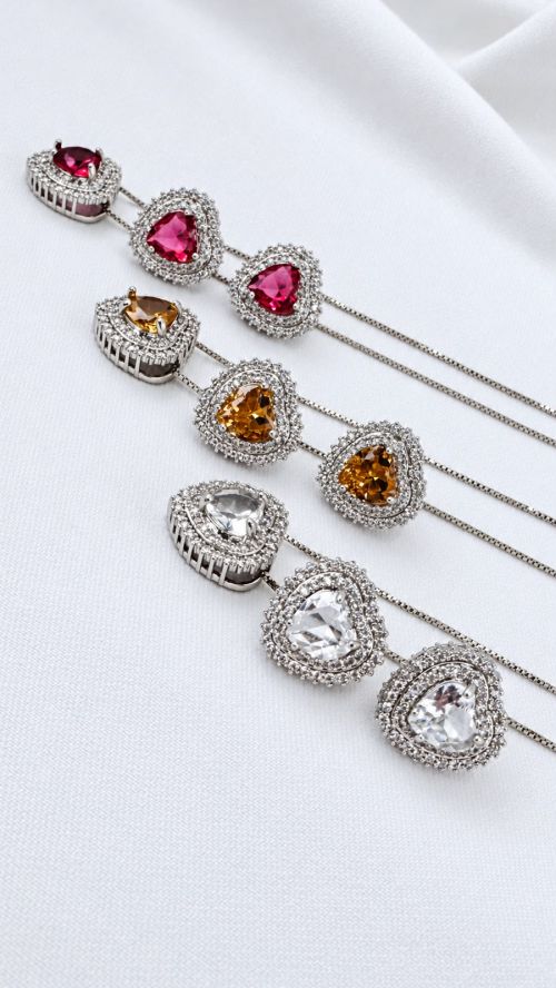 Conjunto Cora��o Glow Prata