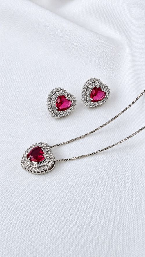 Conjunto Cora��o Glow Prata