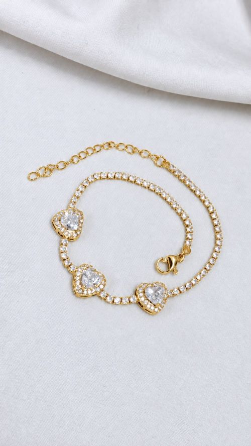 Pulseira Cora��o Reluzente Dourada