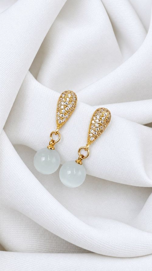 Brinco Gota Cravejada P�rola Dourado