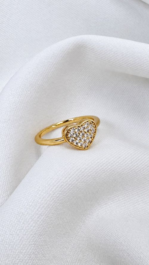 Anel Cora��o Cristalizado Dourado
