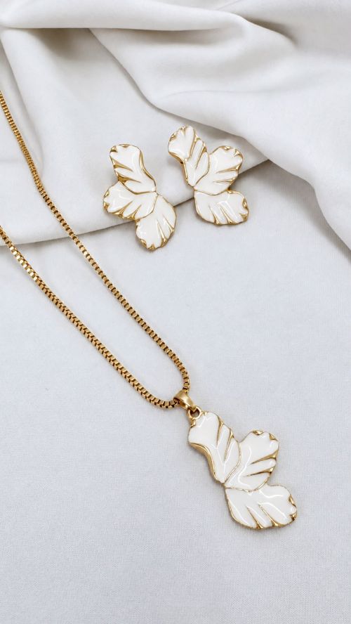 Conjunto Meia P�tala Esmaltado Dourado