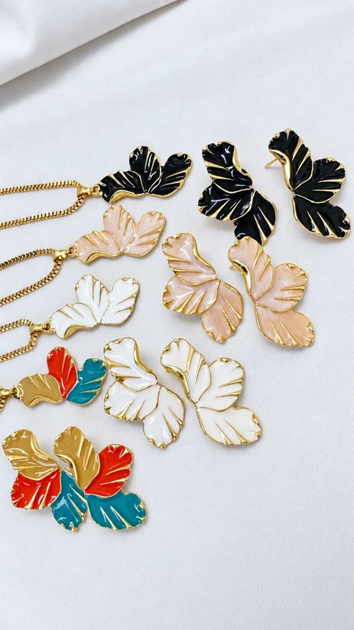 Conjunto Meia P�tala Esmaltado Dourado