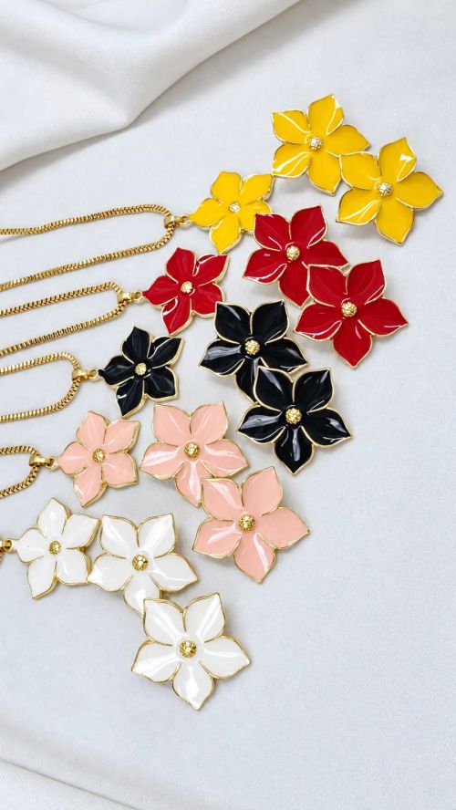 Conjunto Florata esmaltado Dourado