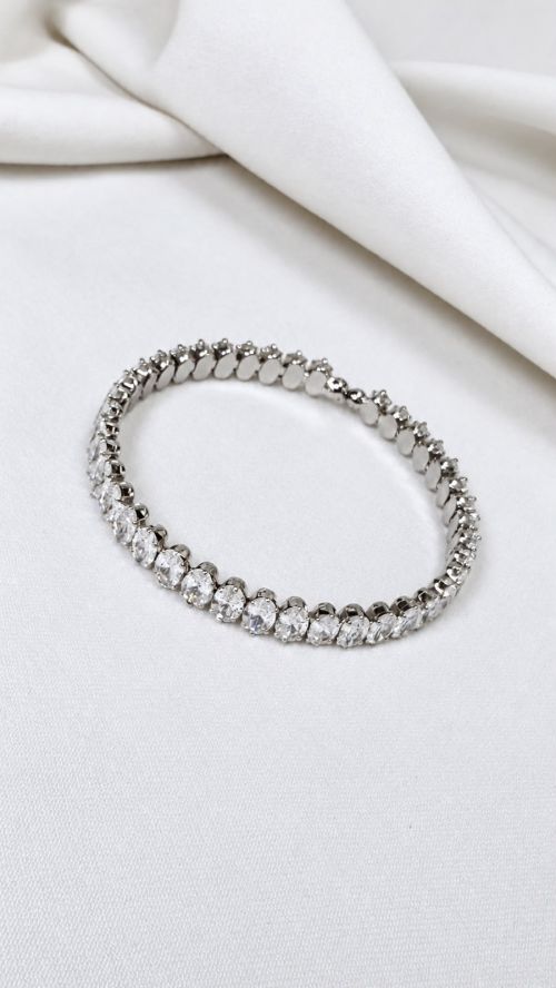 Bracelete Aro Oval Prata Cristal