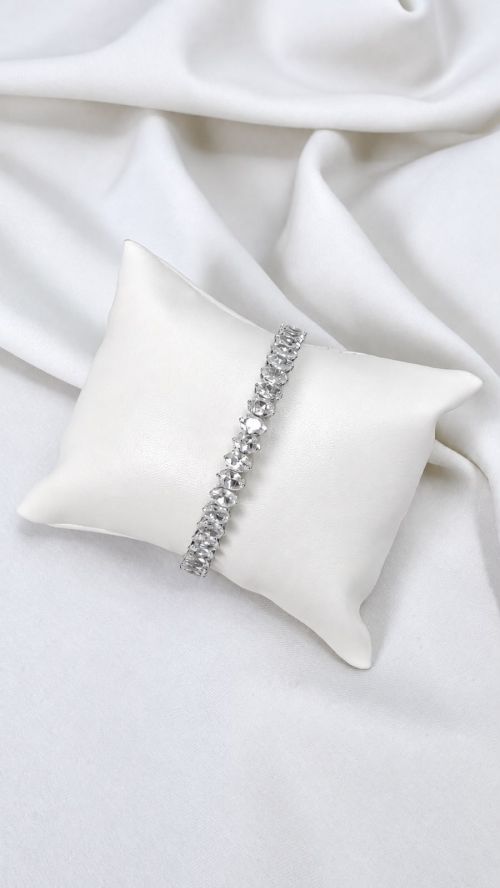 Bracelete Aro Oval Prata Cristal