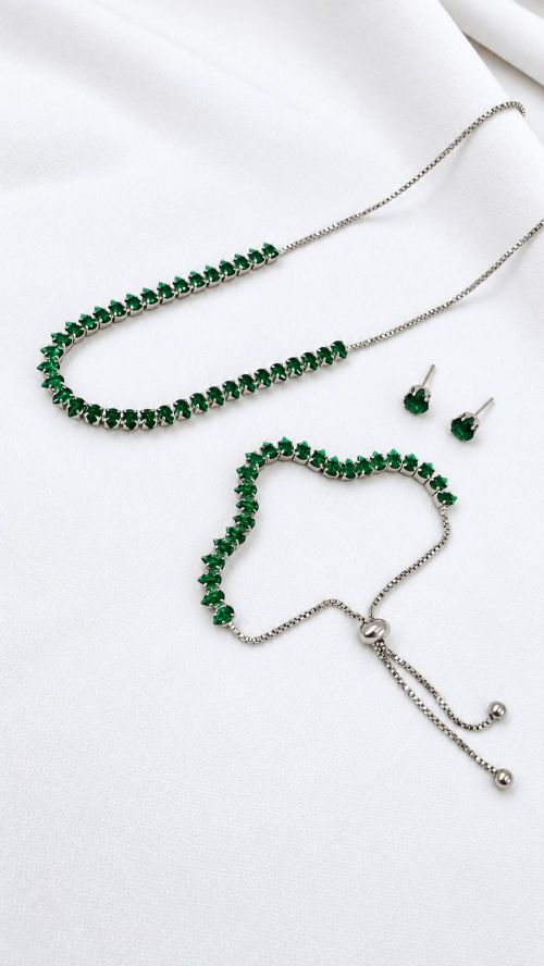 Kit Colar, Pulseira e Brinco Tres Pontas Riviera Prata
